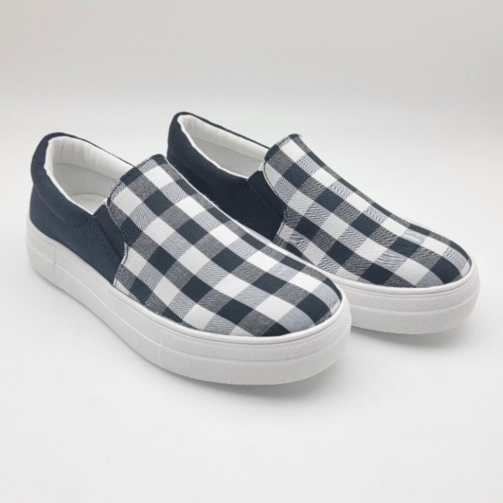 BUY ONE GET ONE FREE  Soda Hike Slip-on Sneaker Black & White Gingham - Size 7 - Picture 3 of 5